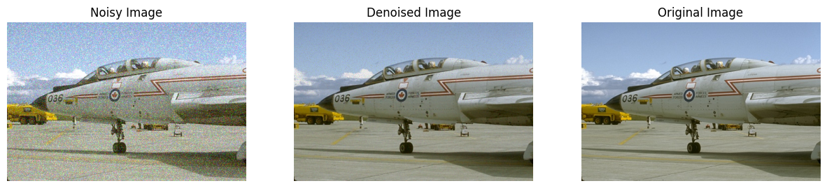 DnCNN Gaussian denoising result (2 of 3): noisy input, denoised output, and clean ground truth