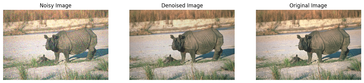 DnCNN Gaussian denoising result (3 of 3): noisy input, denoised output, and clean ground truth